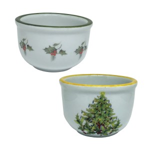 Conjunto Pote Grande Árvore de Natal e Médio Hollies de Porcelana com Decalque Natalino