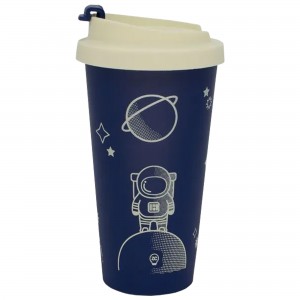 Copo Plástico para Viagem 500ml com Tampa Astronauta Mundo da Lua Zona Criativa