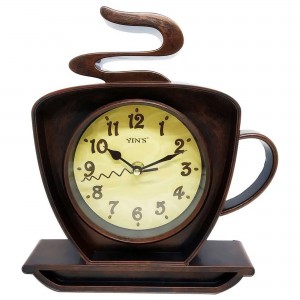 Relógio de Parede Analógico Xícara de Café 25X23cm Marrom Yin's